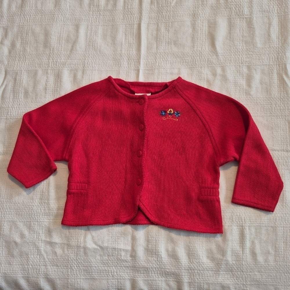 Oshkosh girls 4T Red button up sweater Fall Winter embroidered VGUC